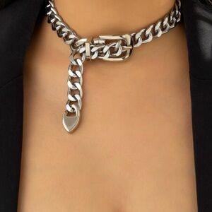 Chunky Silver Chain Buckle Necklace
